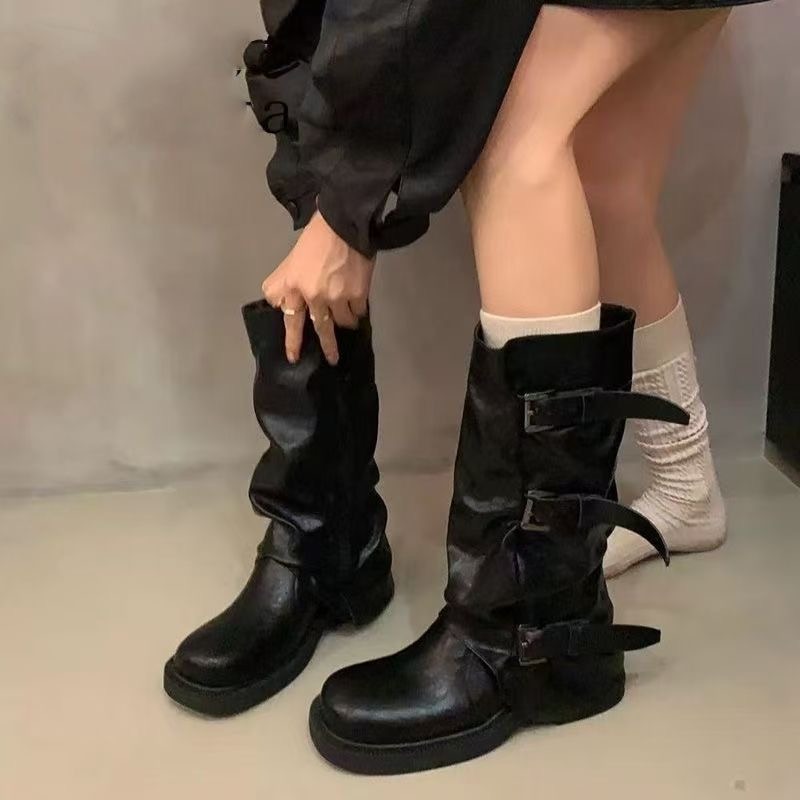 Knee High Boots Women - Sepatu bot wanita model *pleated slouchy*
